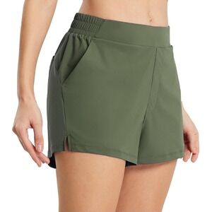 Baleaf High Waist Running Shorts Athletic Workout Quick Dry Army Green Medium